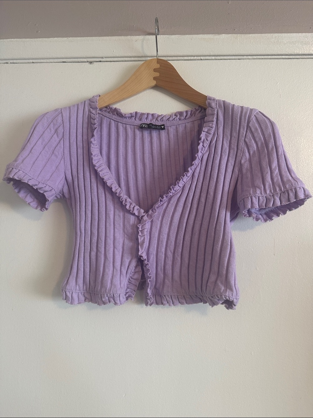 Zara Lavender Ribbed Ruffle Crop Top